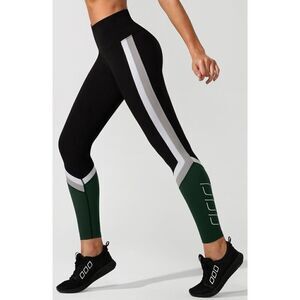 Lorna Jane Stride Core full length Green black color block tights XS